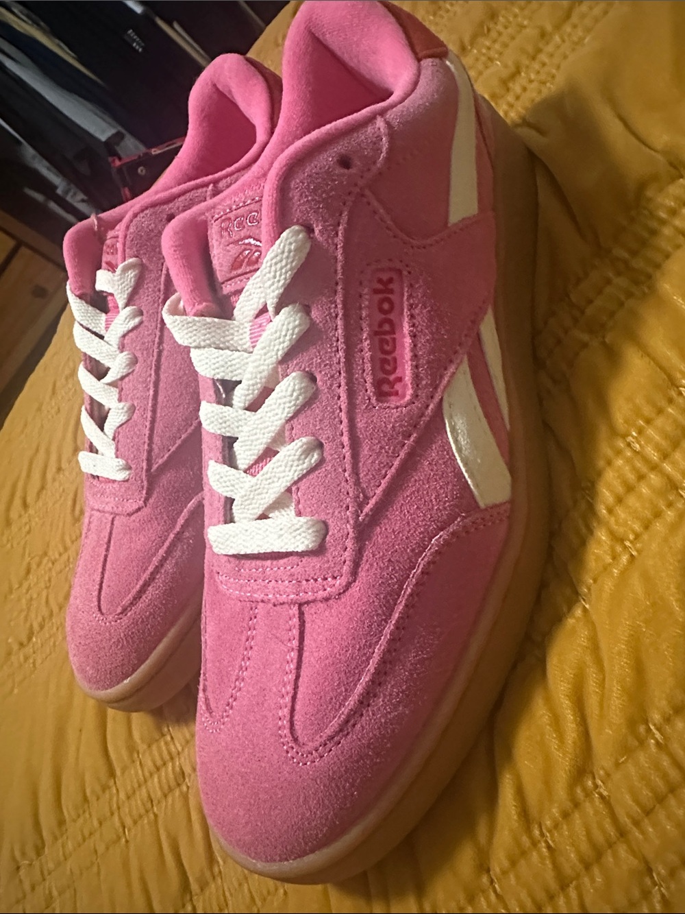 Reebok Pink Suede Low-Top Sneakers with White Accents